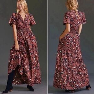 Anthropologie Medium Somerset Maxi Dress Leopard Brown